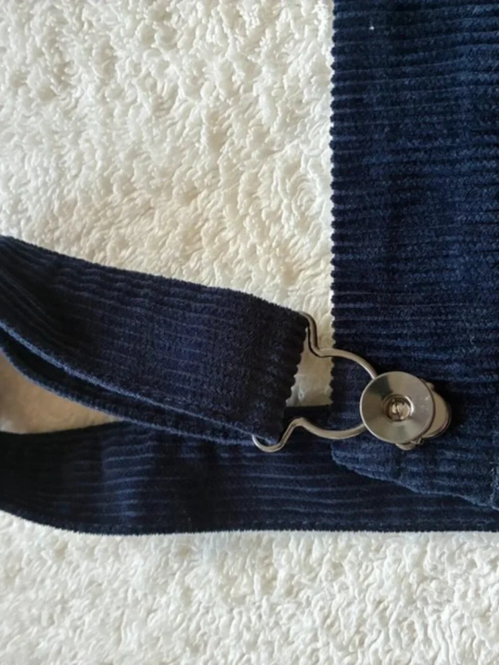 Coraline Corduroy Pinafore Dress Navy Embroidered Detail USL